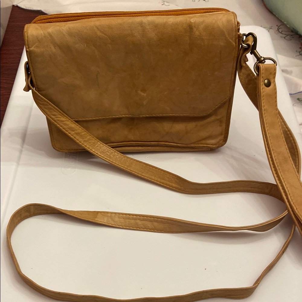 Boss Tan Leather Crossbody Bag with lots of storage Great for Travel